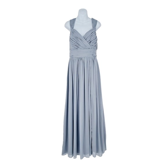 After Six Full Length Draped Front Slit Lux Chiffon Dress in Platinum Size 14 - Picture 11 of 11